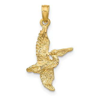 14k Yellow Gold 3-D Pelican Flying Pendant K7785