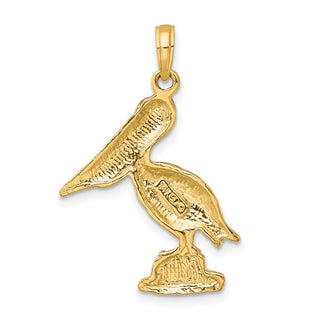 14k Yellow Gold 2-D Pelican Standing Pendant