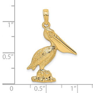 14k Yellow Gold 2-D Pelican Standing Pendant