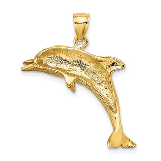 14k Yellow Gold 2-D Polished Dolphin Jumping Pendant K7790