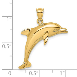 14k Yellow Gold 2-D Polished Dolphin Jumping Pendant K7790