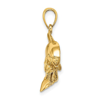 14k Yellow Gold 2-D Two Swimming Dolphins Pendant