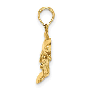 14k Yellow Gold 2-D Double Dolphins Swimming Pendant