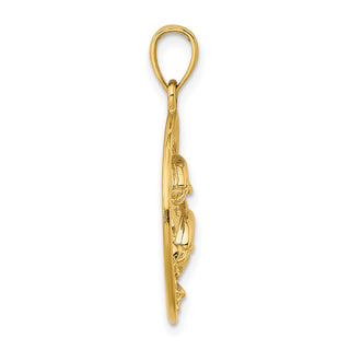 14k Yellow Gold Double Dolphins In Circle Pendant