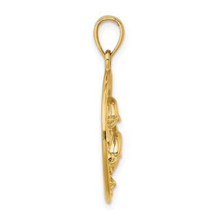 14k Yellow Gold Double Dolphins In Circle Pendant