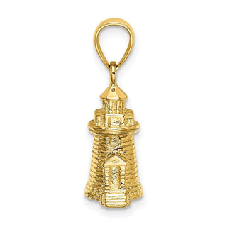 14k Yellow Gold 3-D Brant Point Lighthouse Nantucket Harbor, MA Pendant K7804