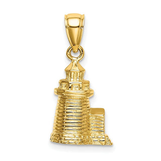 14k Yellow Gold 3-D Brant Point Lighthouse Nantucket Harbor, MA Pendant K7804