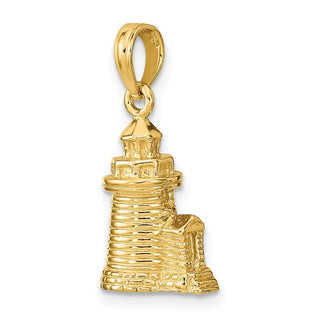 14k Yellow Gold 3-D Brant Point Lighthouse Nantucket Harbor, MA Pendant K7804