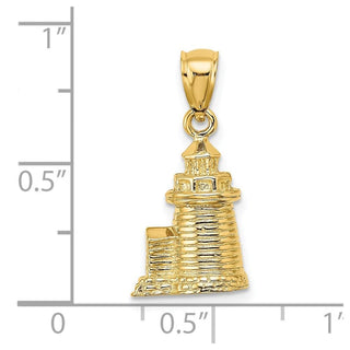 14k Yellow Gold 3-D Brant Point Lighthouse Nantucket Harbor, MA Pendant K7804
