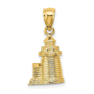 14k Yellow Gold 3-D Brant Point Lighthouse Nantucket Harbor, MA Pendant K7804