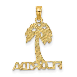 14k Yellow Gold Flat Florida Under Palm Tree Pendant