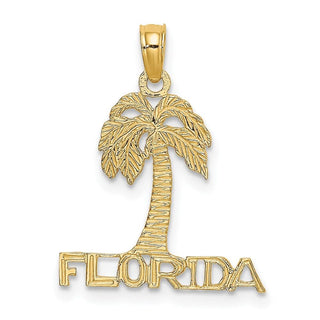 14k Yellow Gold Flat Florida Under Palm Tree Pendant