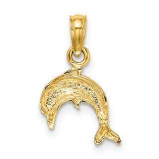14k Yellow Gold Textured Mini Dolphin Jumping Pendant
