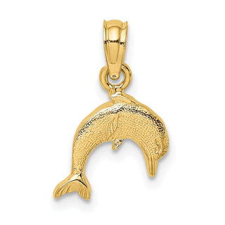 14k Yellow Gold Textured Mini Dolphin Jumping Pendant