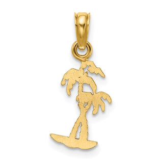 14k Yellow Gold Texture Mini Double Palm Trees Pendant