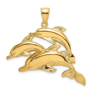 14k Yellow Gold 2-D Three Dolphins Pendant