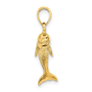 14k Yellow Gold 3-D Polished and Textured Dolphin Jumping Pendant