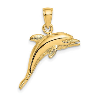 14k Yellow Gold 3-D Polished and Textured Dolphin Jumping Pendant
