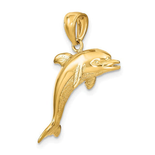 14k Yellow Gold 3-D Polished and Textured Dolphin Jumping Pendant