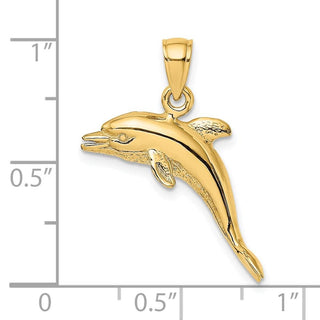 14k Yellow Gold 3-D Polished and Textured Dolphin Jumping Pendant