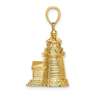 14k Yellow Gold 3-D Brant Point Lighthouse Nantucket Harbor, MA Pendant K7842