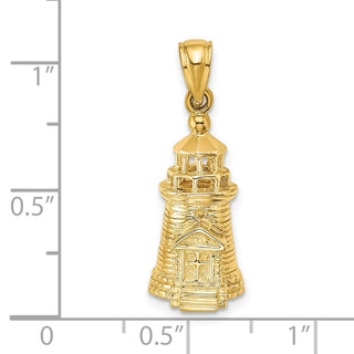 14k Yellow Gold 3-D Brant Point Lighthouse Nantucket Harbor, MA Pendant K7842