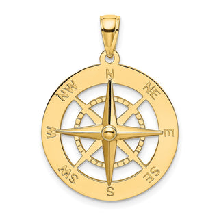 14k Yellow Gold Nautical Compass Pendant K7846