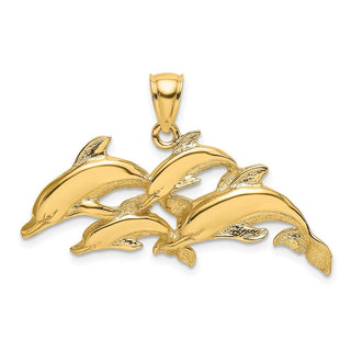 14k Yellow Gold Polished Four Dolphins Swimming Pendant