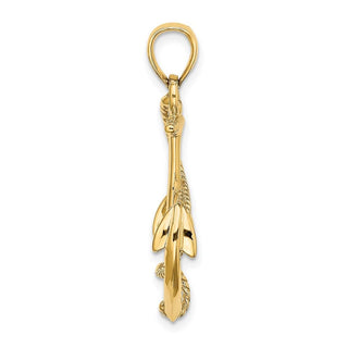 14k Yellow Gold 3-D Polished and Textured Anchor w/ Rope Pendant