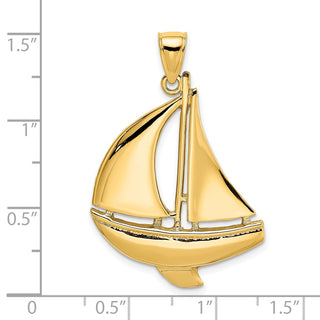 14k Yellow Gold 2-D Polished Sailboat Pendant K7875