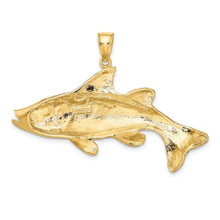 14k Yellow Gold 2-D Textured Red Fish Pendant