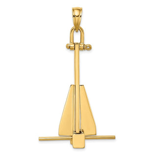 14k Yellow Gold 3-D Moveable Danforth Anchor Pendant