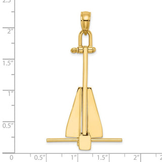 14k Yellow Gold 3-D Moveable Danforth Anchor Pendant