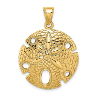 14k Yellow Gold 2-D Polished and Textured Large Sand Dollar Pendant