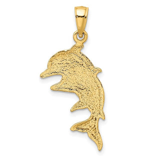 14k Yellow Gold 2-D Polished Double Dolphins Pendant