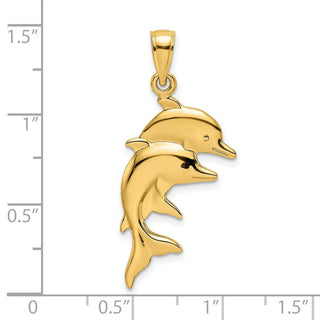 14k Yellow Gold 2-D Polished Double Dolphins Pendant