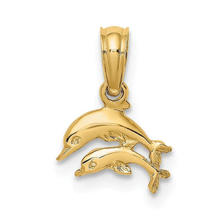 14k Yellow Gold 2-D Mini Double Dolphins Swimming Charm