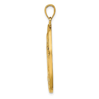 14k Yellow Gold Dolphin Jumping In Ocean Scene Pendant