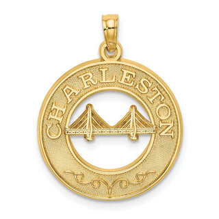 14k Yellow Gold Charleston Round Frame w/Bridge Pendant
