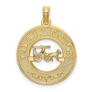 14k Yellow Gold Charleston Round Frame w/ Horse and Cart Pendant