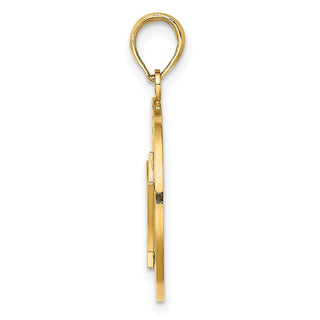 14k Yellow Gold Barbados On Round Frame w/Trident Spear Pendant