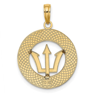 14k Yellow Gold Barbados On Round Frame w/Trident Spear Pendant