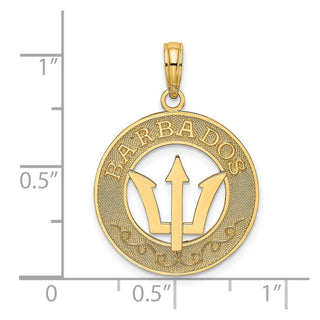 14k Yellow Gold Barbados On Round Frame w/Trident Spear Pendant
