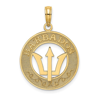 14k Yellow Gold Barbados On Round Frame w/Trident Spear Pendant