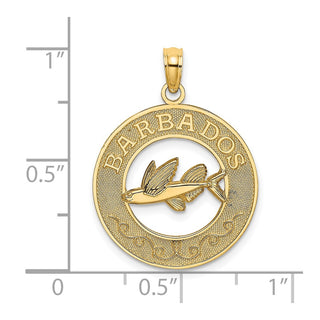 14k Yellow Gold Barbados On Round Frame w/Flying Fish Pendant