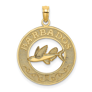 14k Yellow Gold Barbados On Round Frame w/Flying Fish Pendant