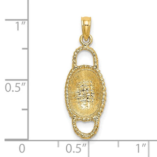 14k Yellow Gold 3-D 2 Handles Oval Basket Pendant