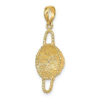 14k Yellow Gold 3-D 2 Handles Round Basket Pendant