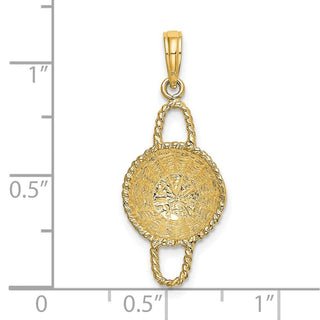 14k Yellow Gold 3-D 2 Handles Round Basket Pendant