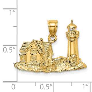 14k Yellow Gold 2-D Nubble Lighthouse Pendant